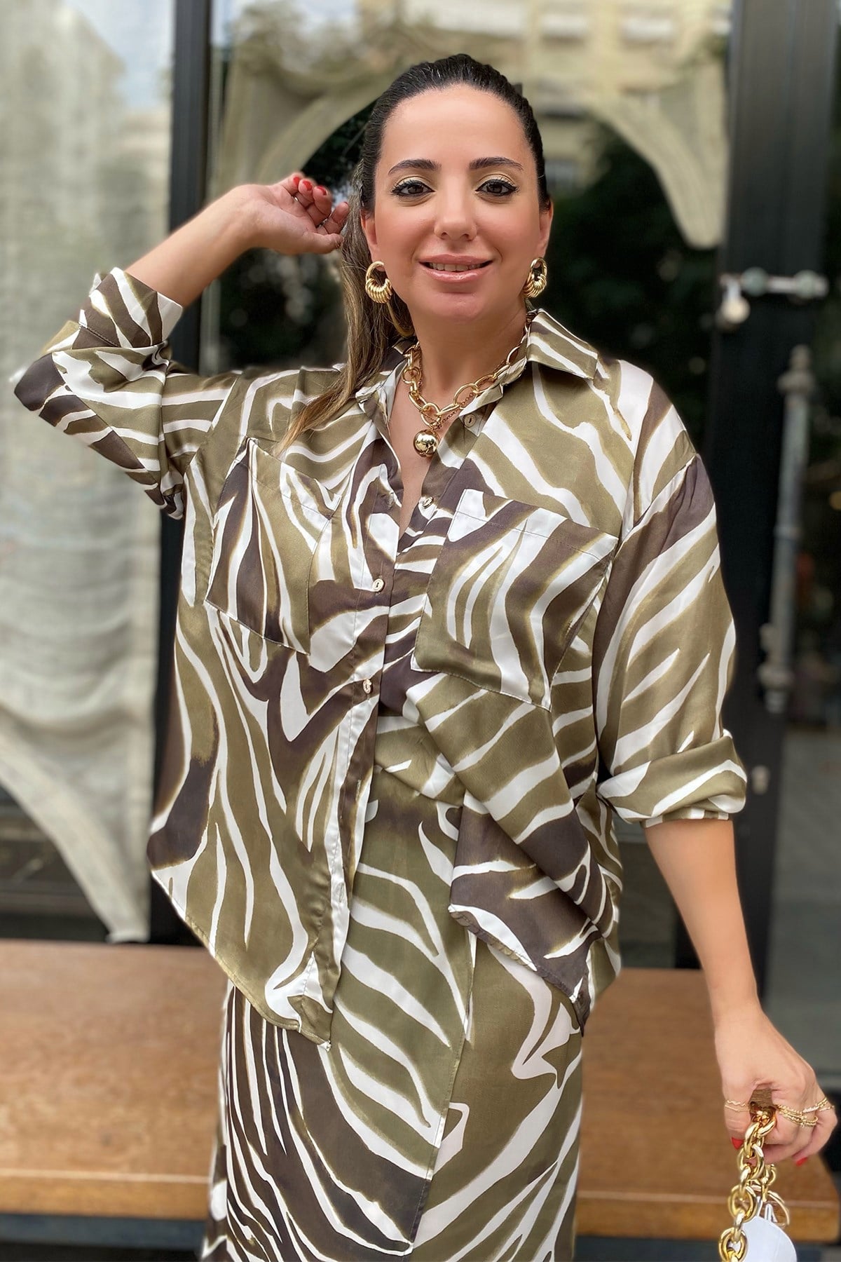 Zebra Desen Yeşil Gömlek