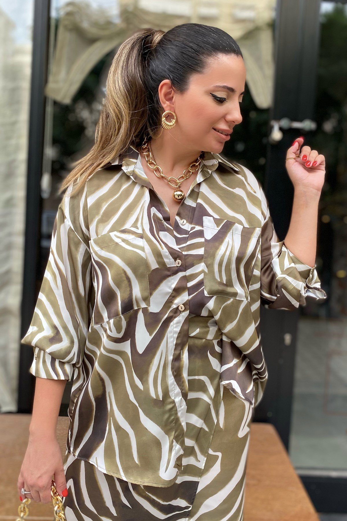 Zebra Desen Yeşil Gömlek