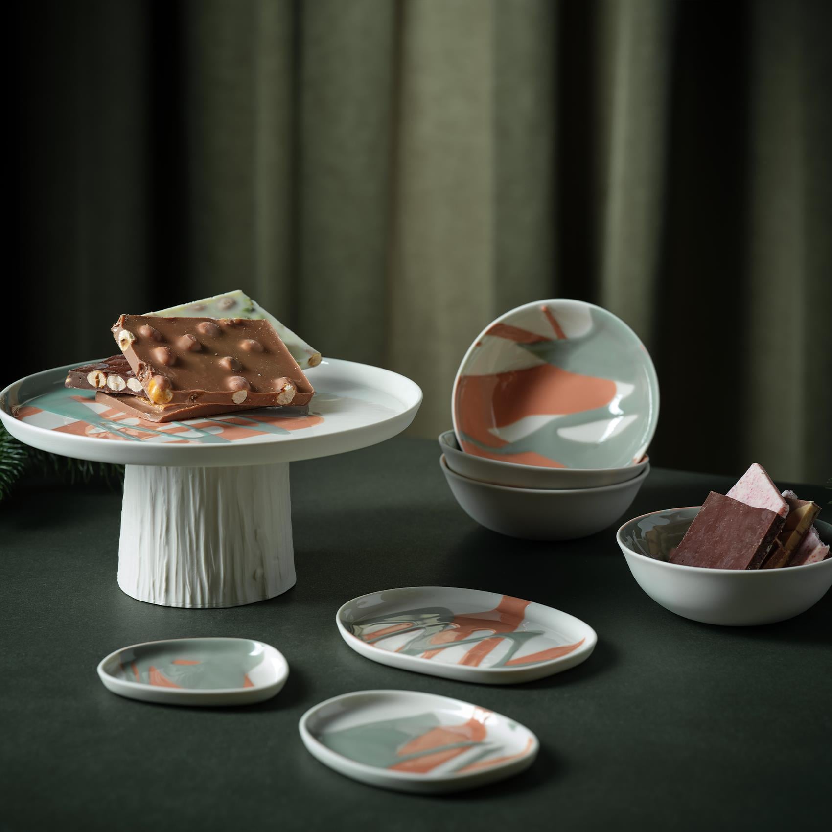 Pebble Plate Colour Wave Set Of 3 Ivory&Coral&Nile 