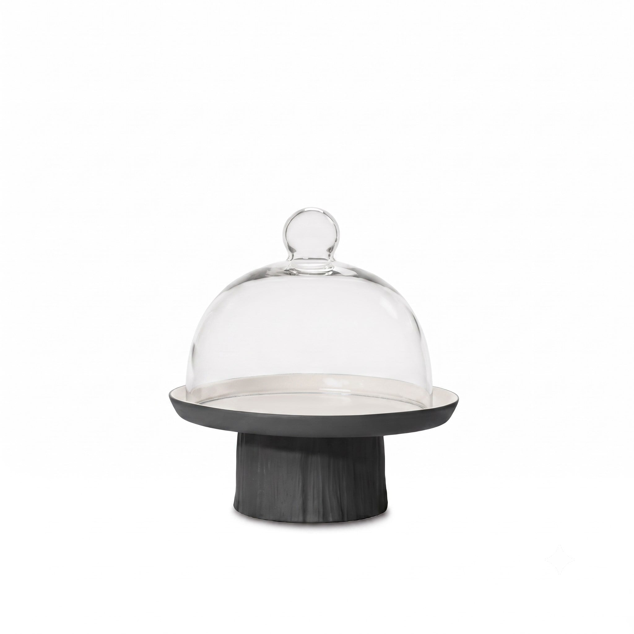 Tree Round Small Cake Salver with Glass Dome Black - Black & Ivory 16,5 cm 