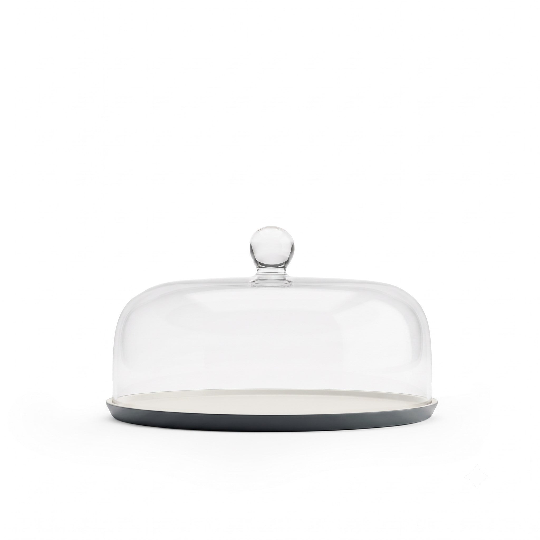 Round 33cm Plate with Glass Dome Black&Ivory 