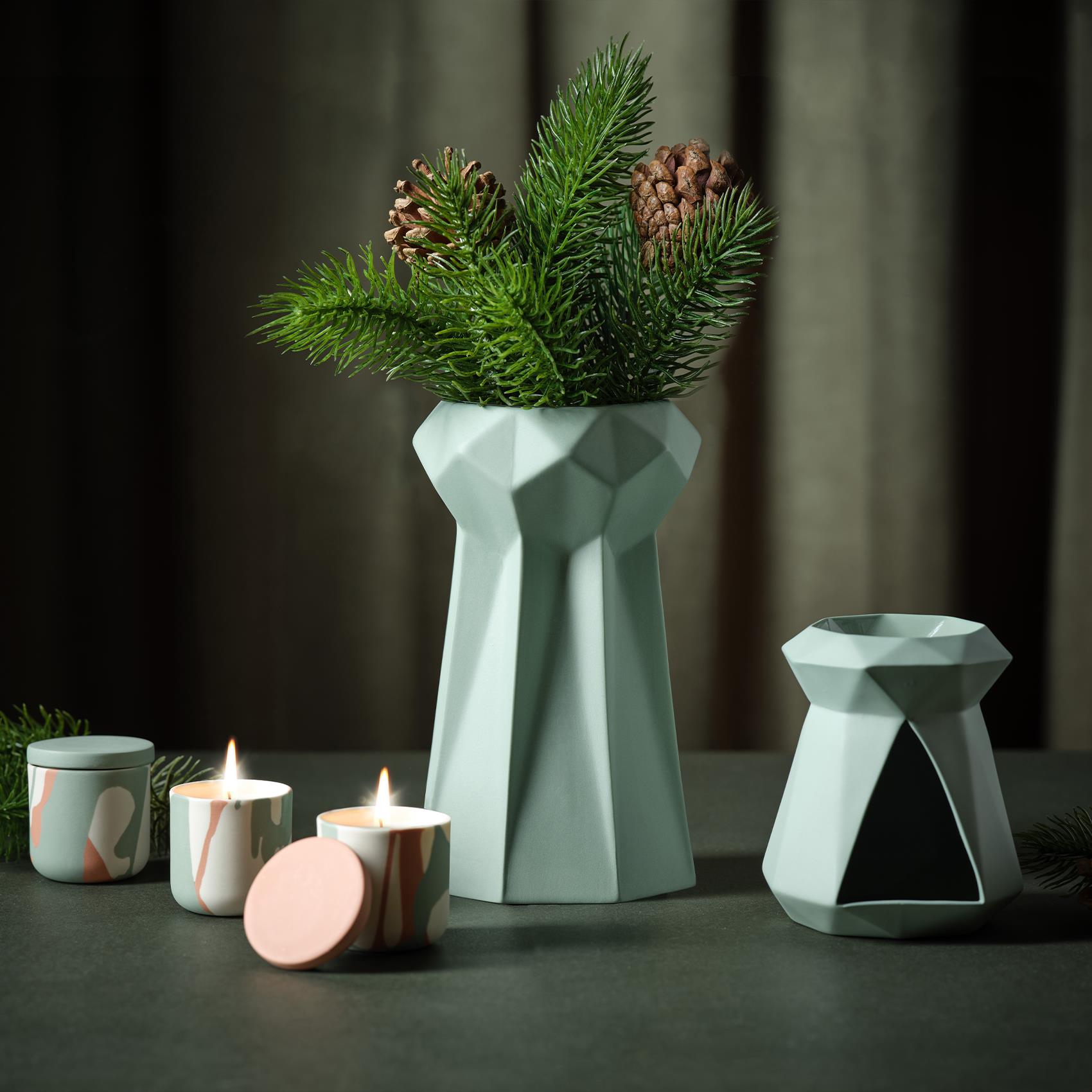 Capsule Colour Wave Candle Set Of 3 Nile & Coral & Ivory 