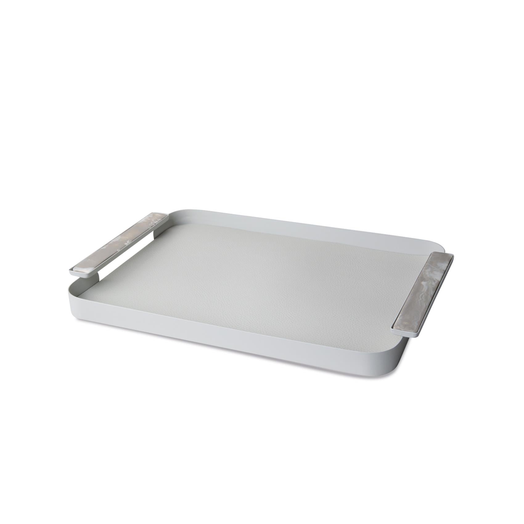 Rectangle Small Metal Tray with Leather Mat Grey 
