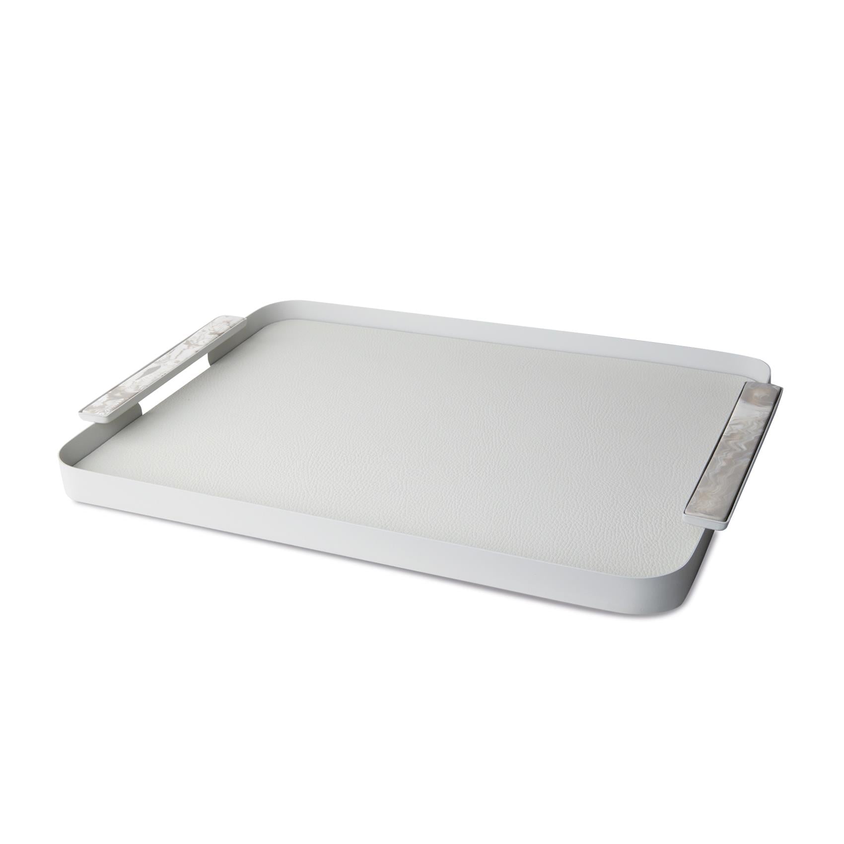 Rectangle Large Metal Tray with Leather Mat Grey 