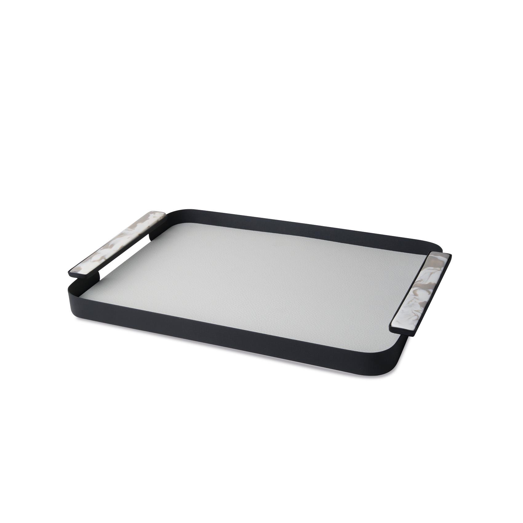 Rectangle Small Metal Tray with Leather Mat Black 