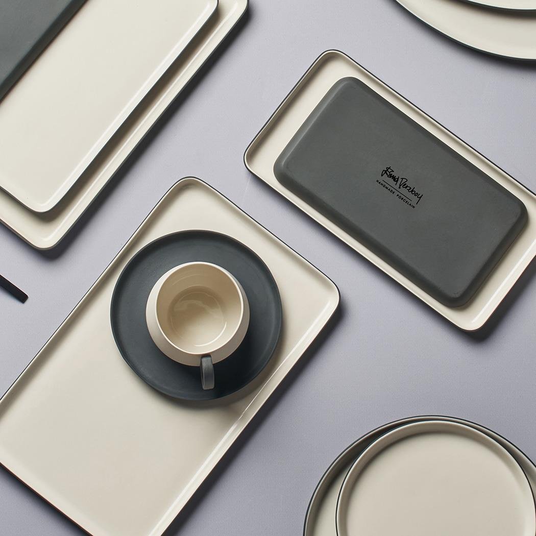 Rectangle Plate Set Black & Ivory