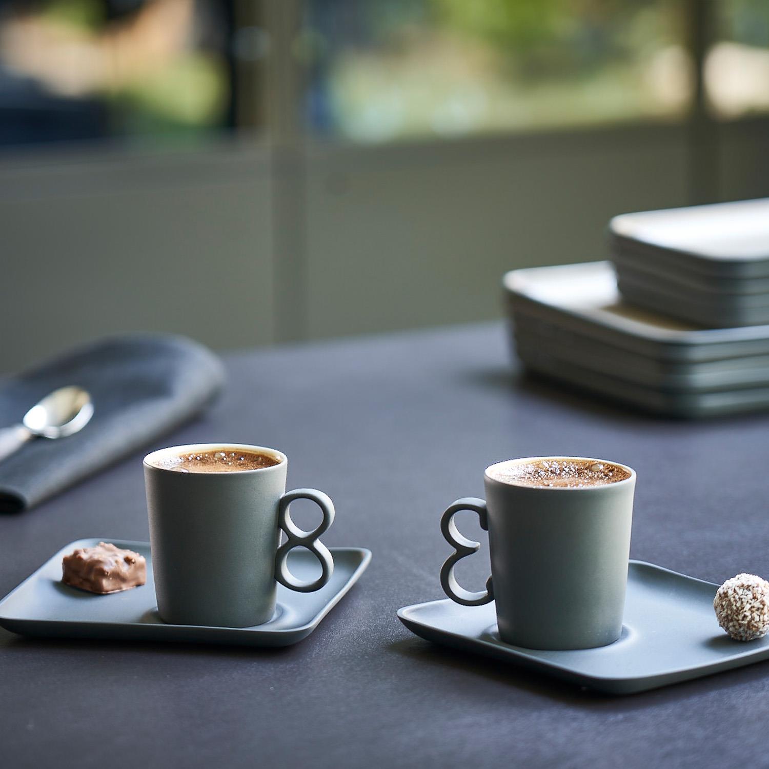 Fıgures Espresso Cup Wıth Saucer Handle 3 Black - Black & Ivory