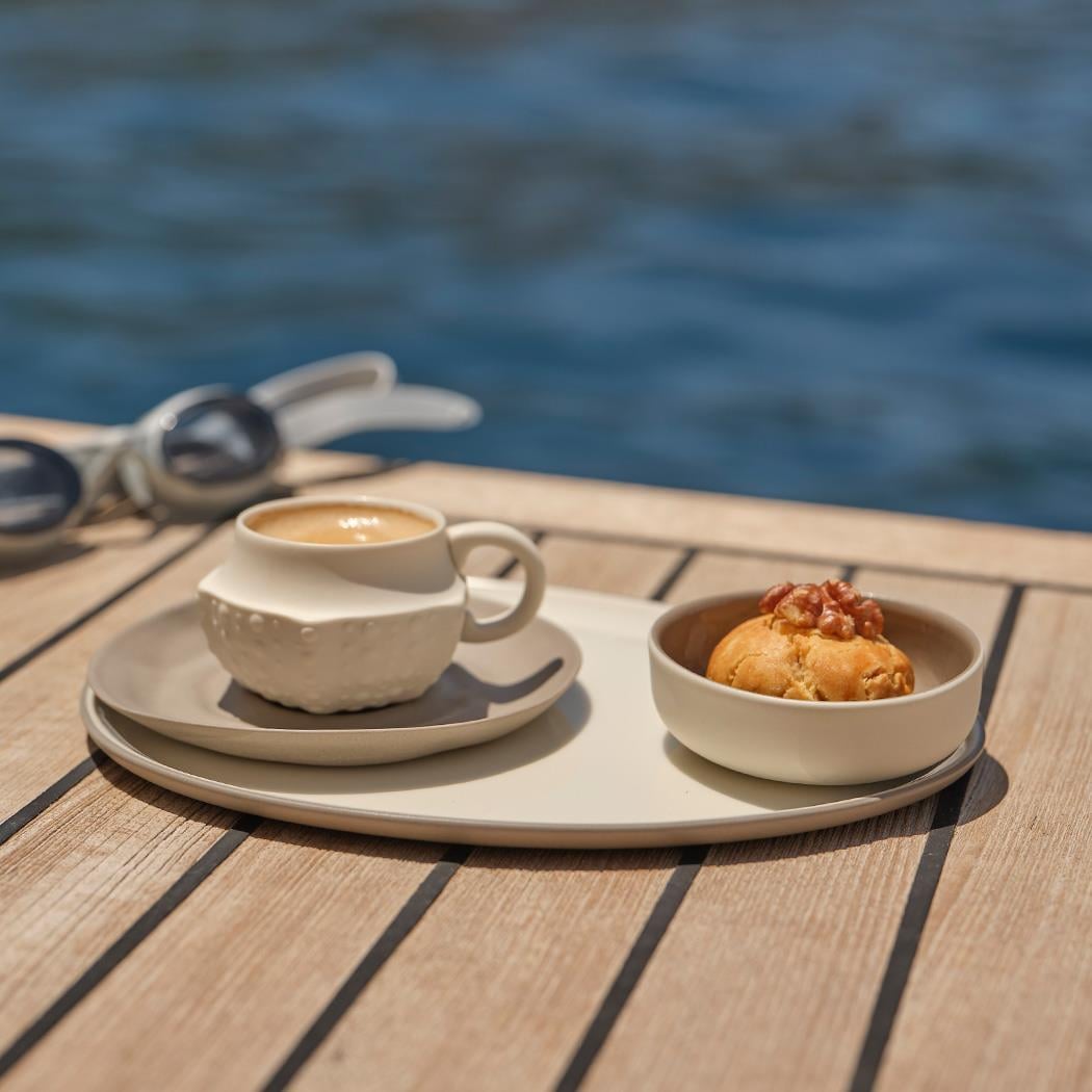 Jotera Tabaklı Kahve Fincanı Taş - Fildişi