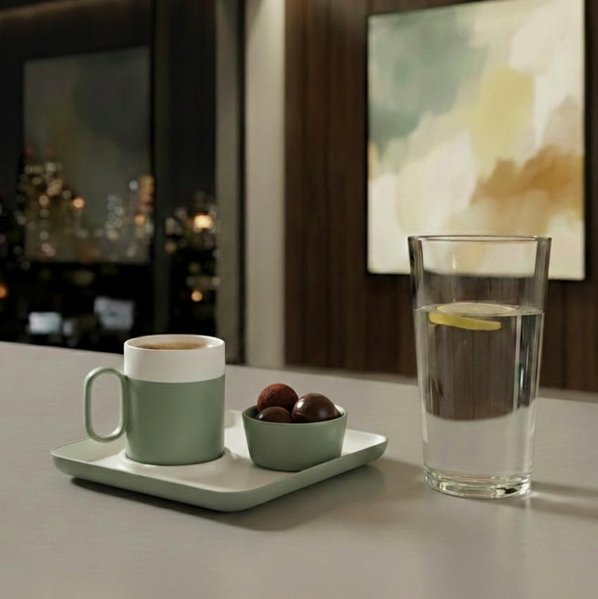 Square Coffee Serving Plate Double Colour Nile & Ivory