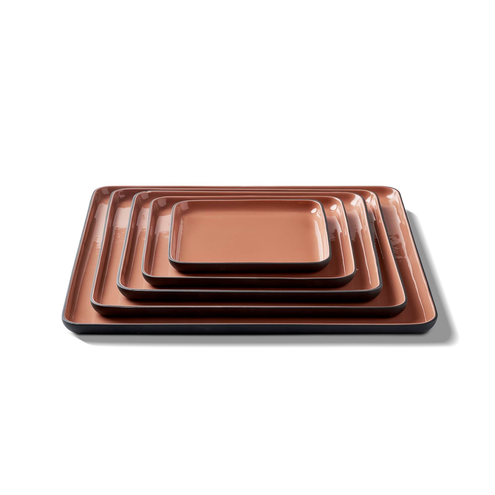 Square Plate Set Black & Coral