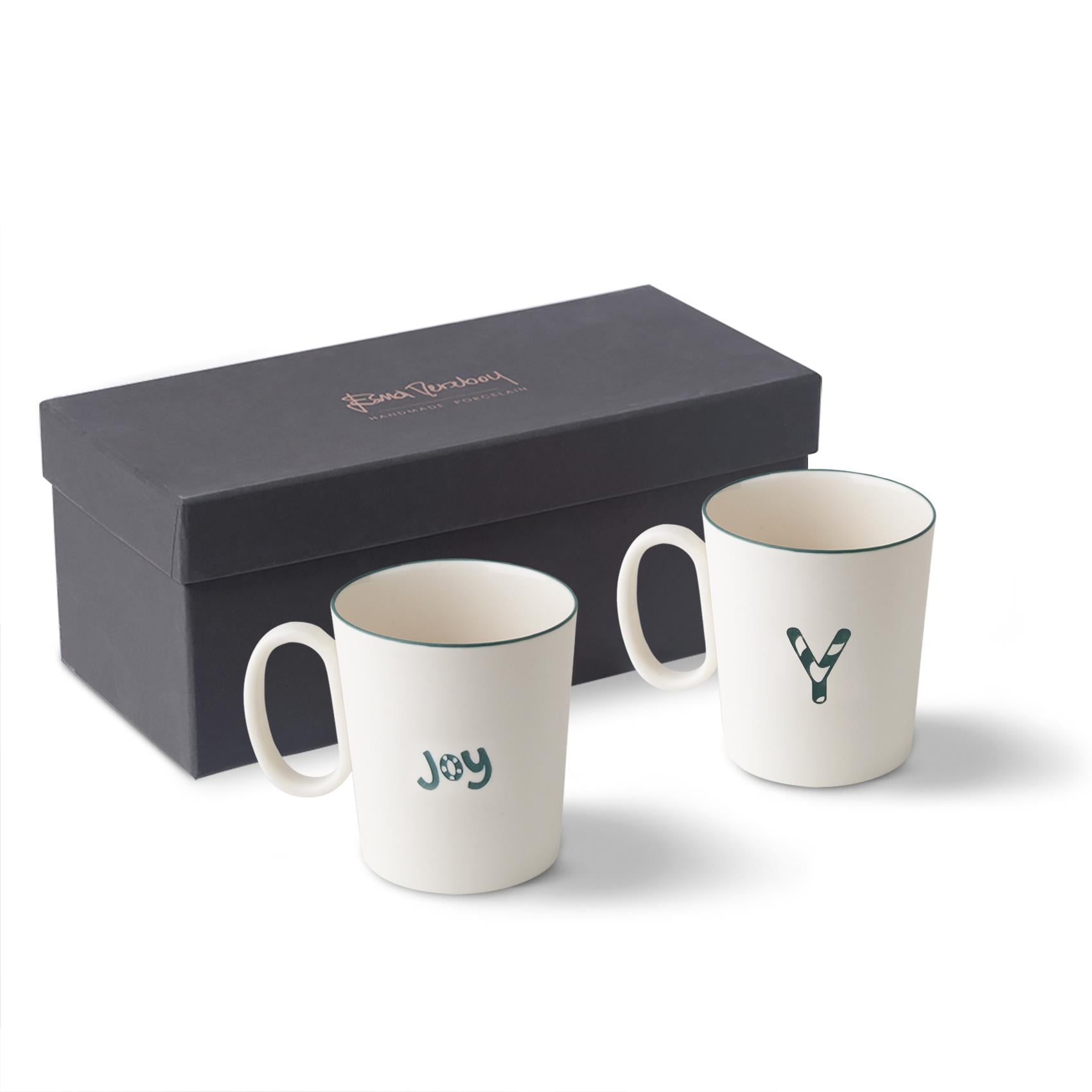 Maya Joy & Custom Initial LetterMug Set of 2 Ivory Amazon Rim 