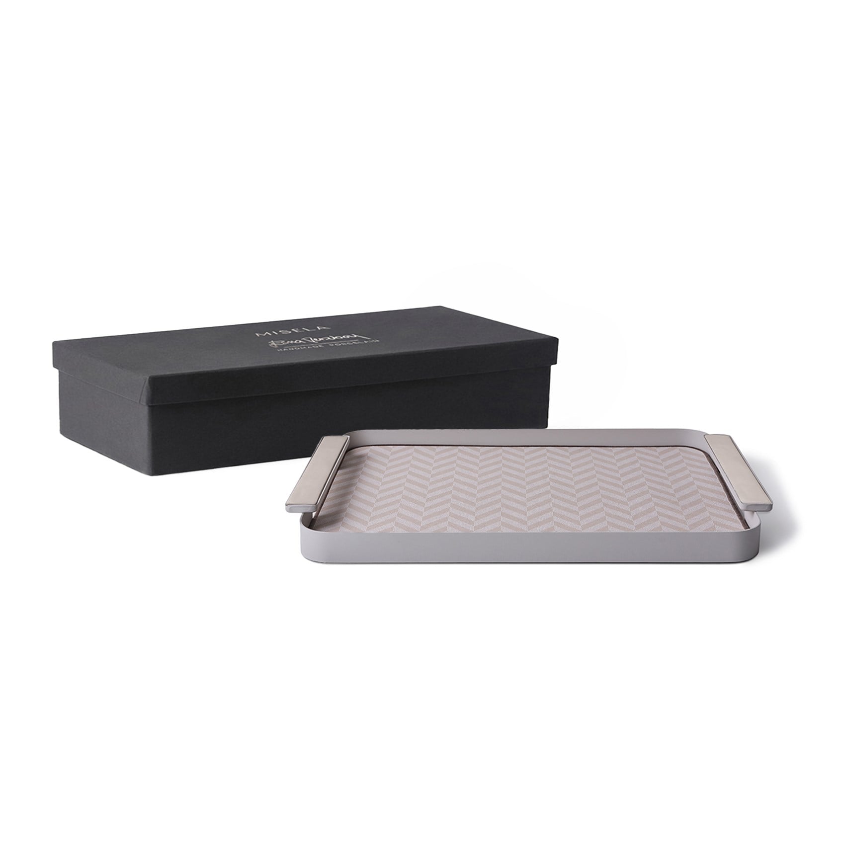 Misela Anatolia Pattern Leather-Mat Rectangular Tray Grey 51.5x35cm 