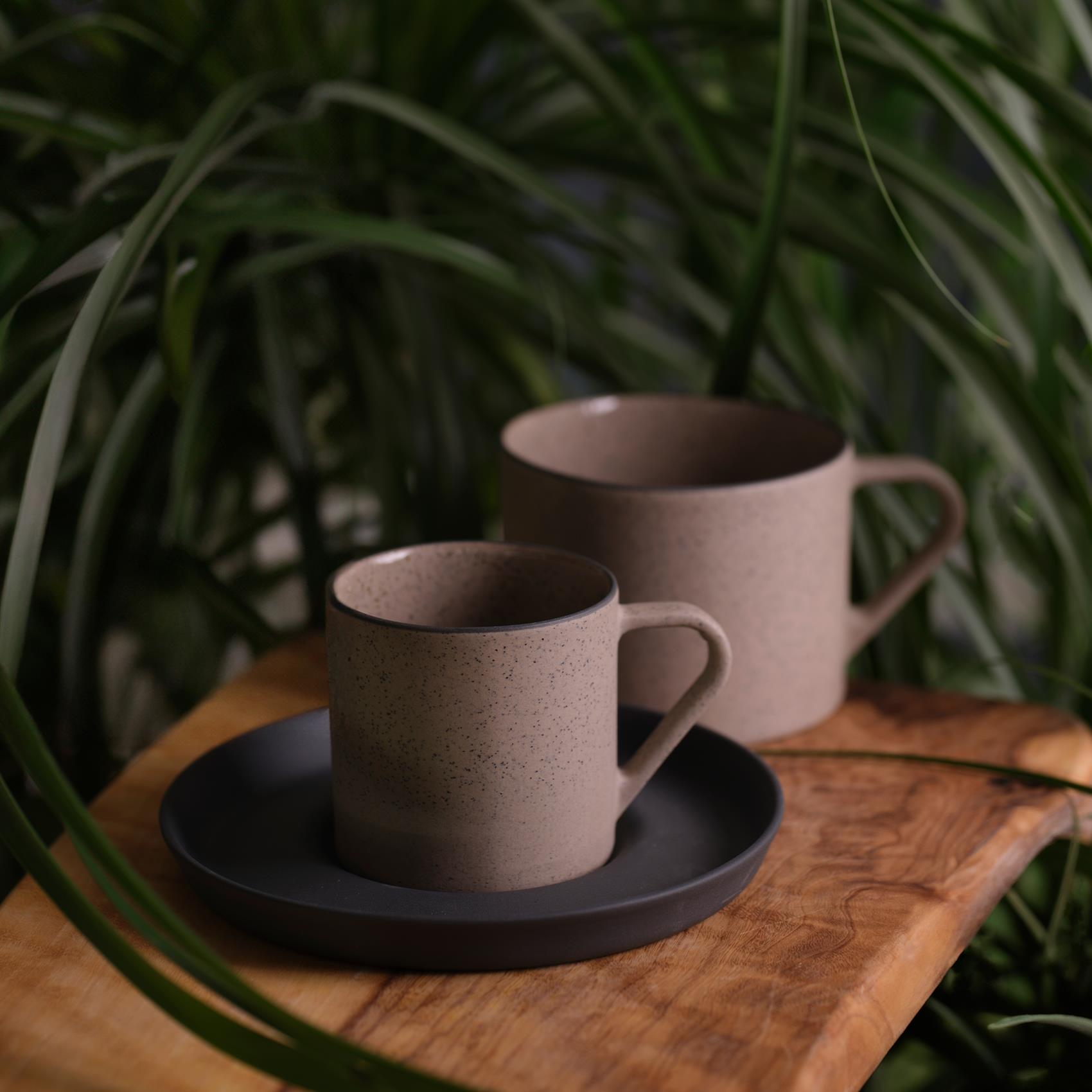 Nest Glitter 2’li Tabaklı Kahve Fincan Takımı 90 ml Siyah-Pırıltılı Taş