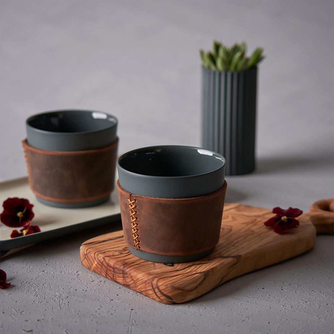 Touch of Leather Mug Set of 2 Black 