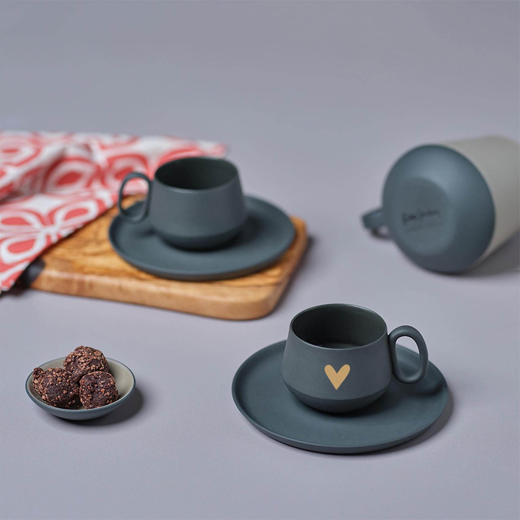 Tube Espresso Cup With Saucer Set Of 2 Golden Touch Black-black 