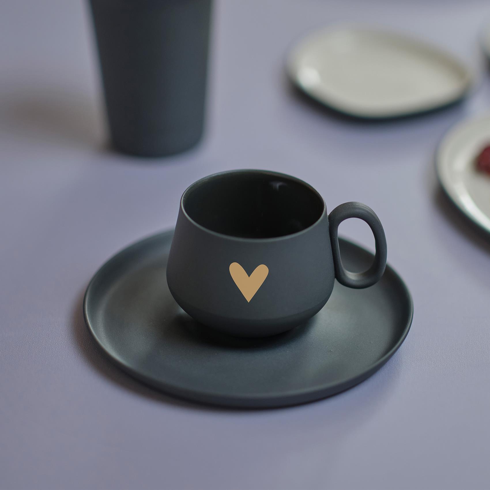 Tube Espresso Cup With Saucer Set Of 2 Golden Touch Black-black 