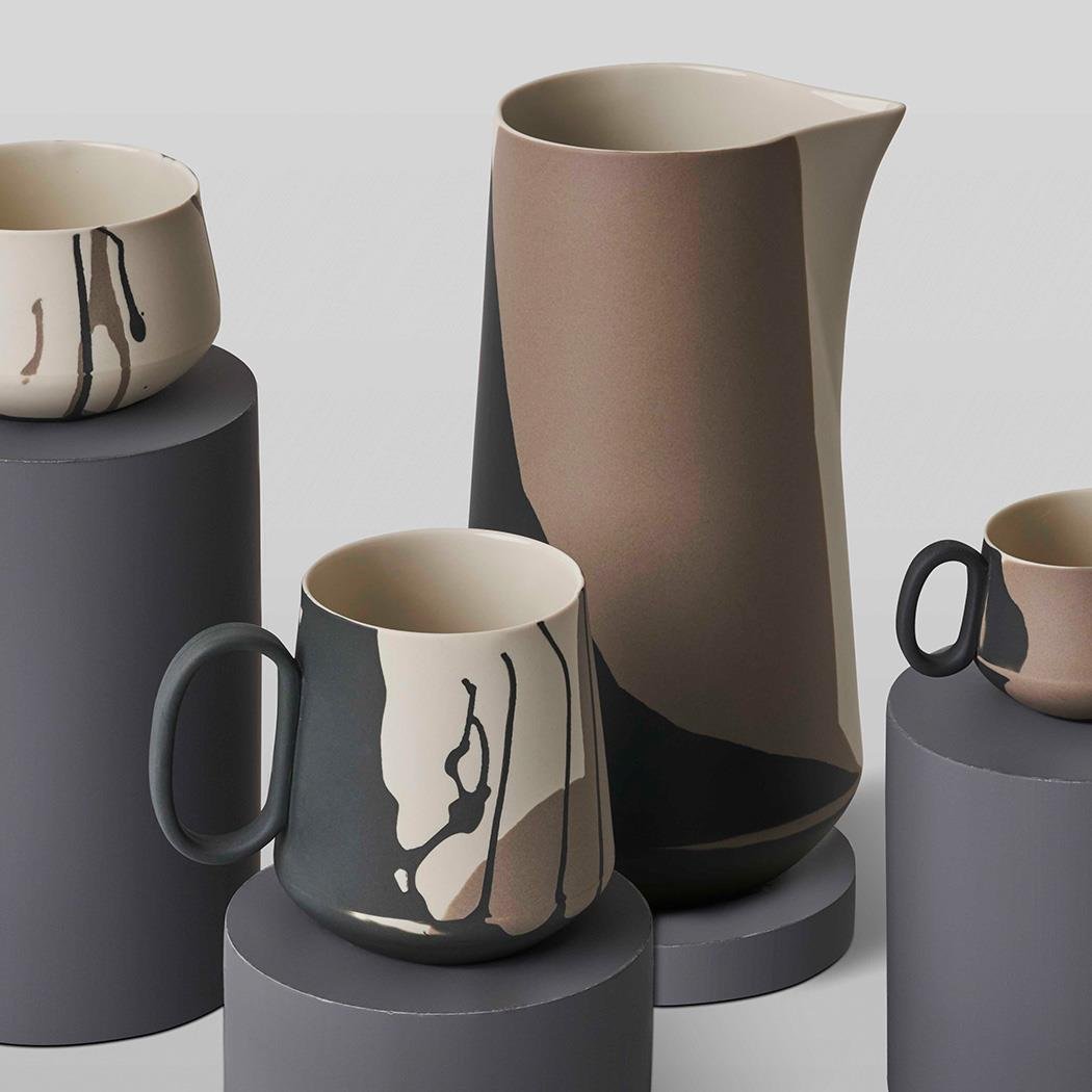Tube Mug Set Of 2 Colour Wave Black & Rock & Ivory