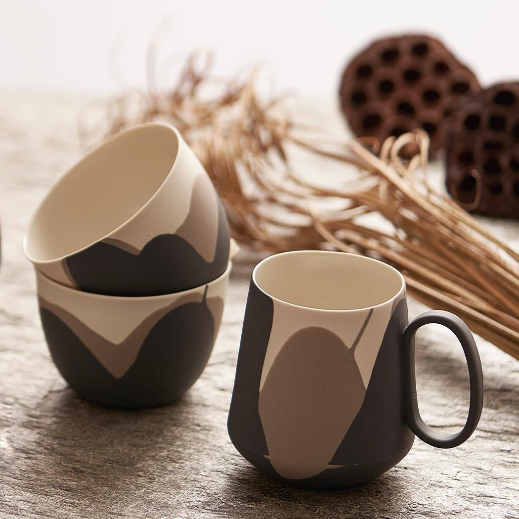Tube Mug Set Of 2 Colour Wave Black & Rock & Ivory