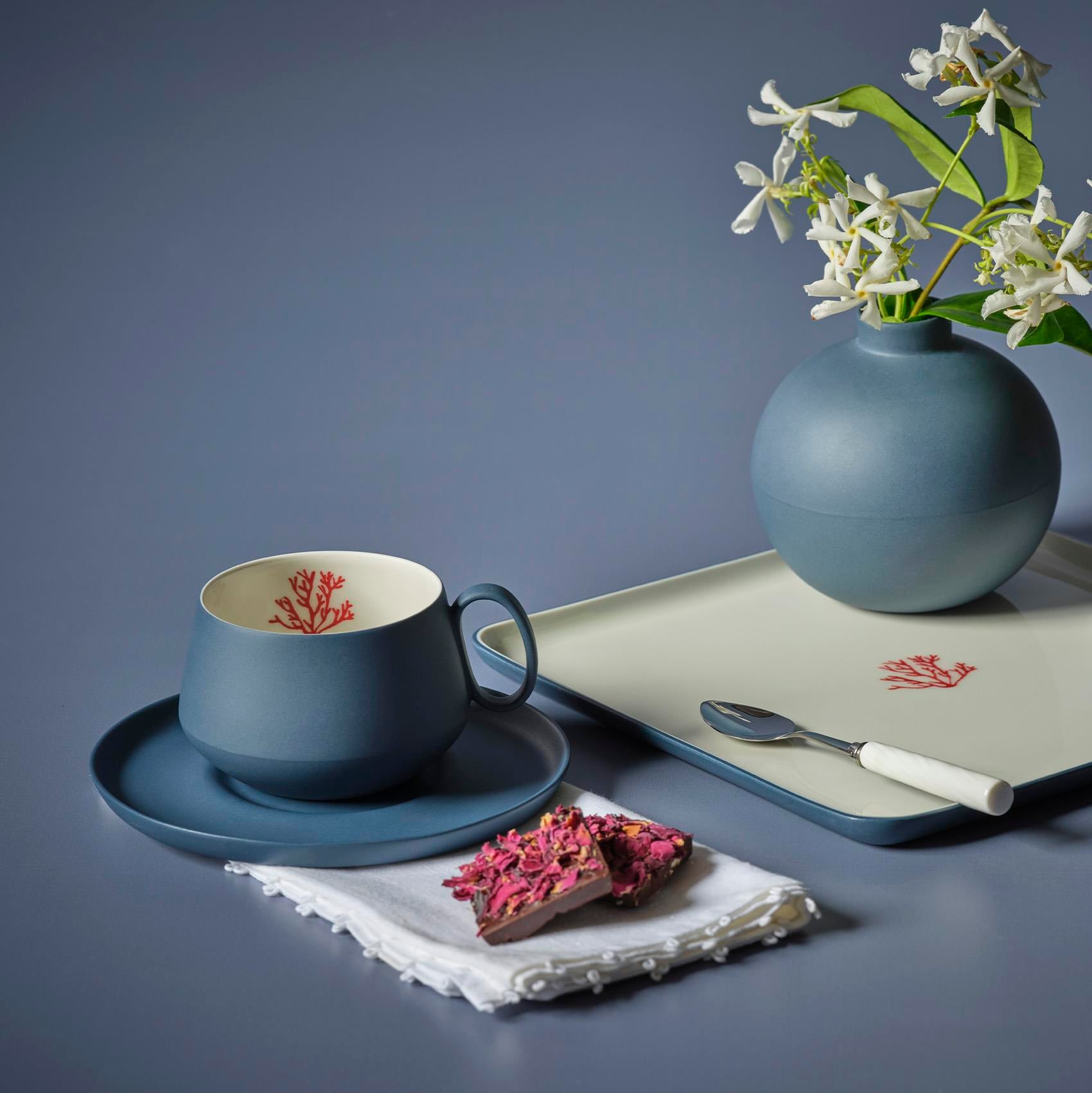 Tube Tea Cup Wıth Saucer Set Of 2 Ocean-red Coral