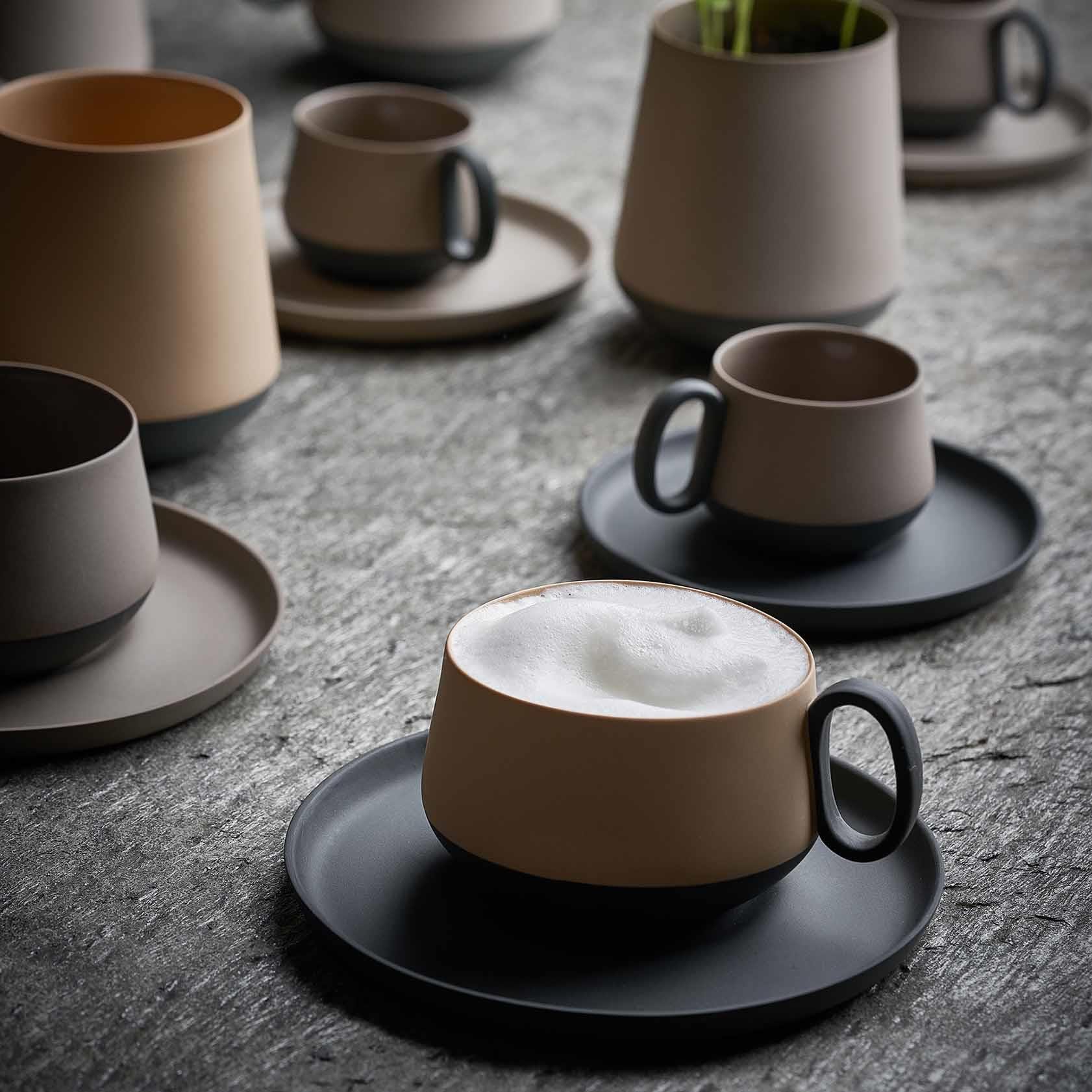 Tube Tea Cup Wıth Saucer Set Of 2 Black - Black & Rock