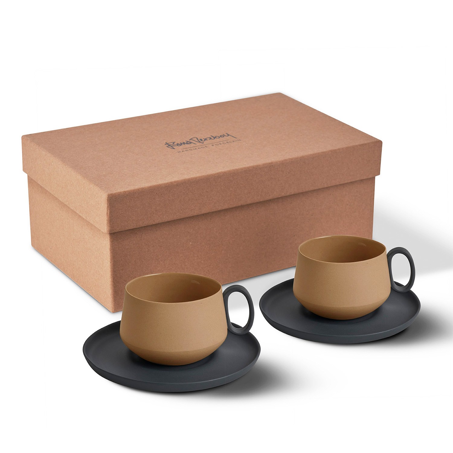 Tube Coffee/Tea Cup with Saucers Set of 2 Black - Straw 200 ml 