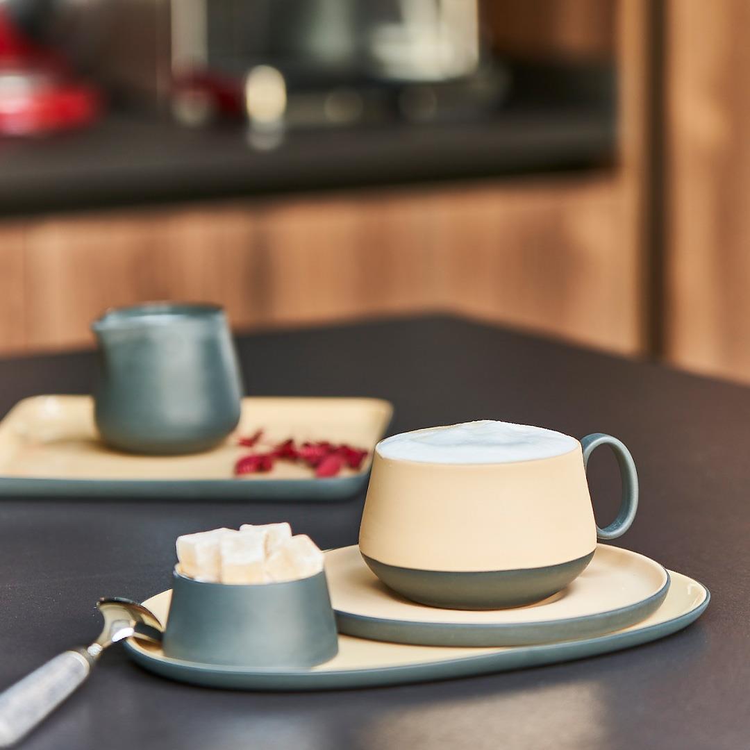 Tube Tea Cup Wıth Saucer Set Of 2 Black - Black & Straw