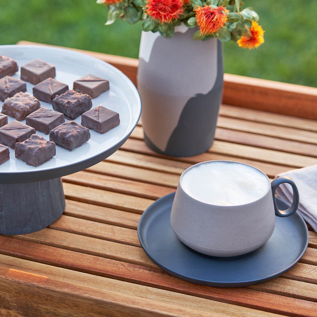 Tube Coffee/Tea Cup with Saucers Set of 2 Black & Rock 200 ml 