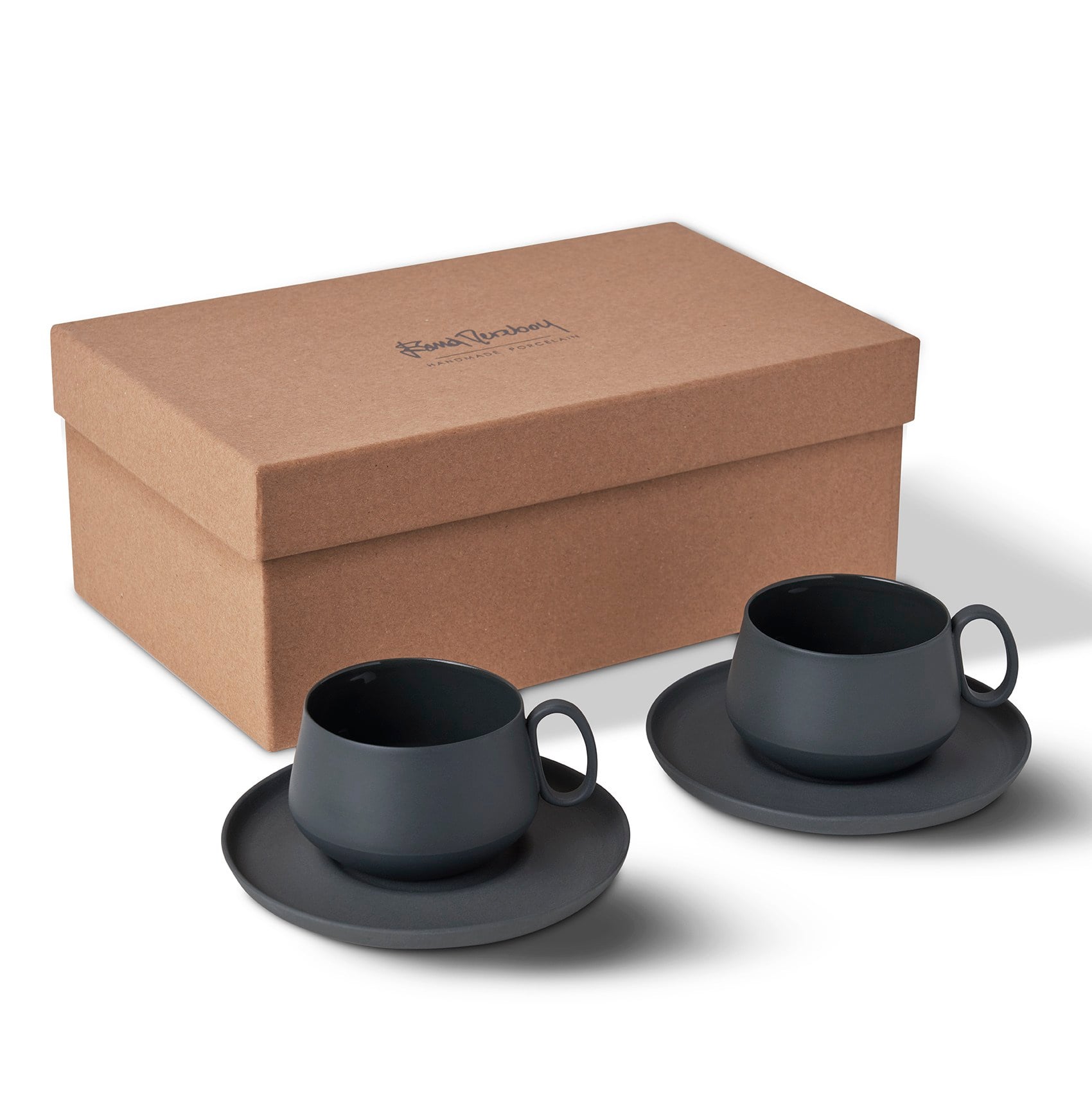 Tube Coffee/Tea Cup with Saucers Set of 2 Black - Black 200 ml 
