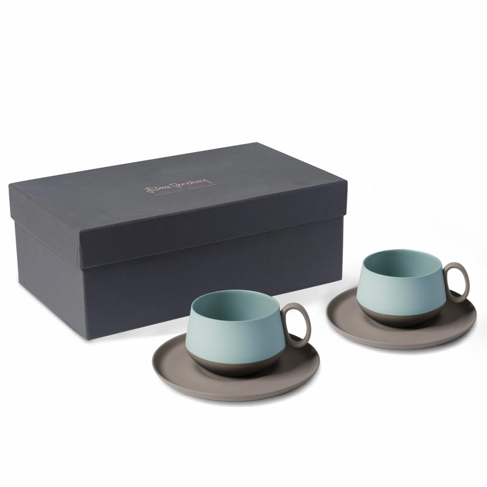 Tube Tea Cup Wıth Saucer Set Of 2 Rock - Rock & Aqua