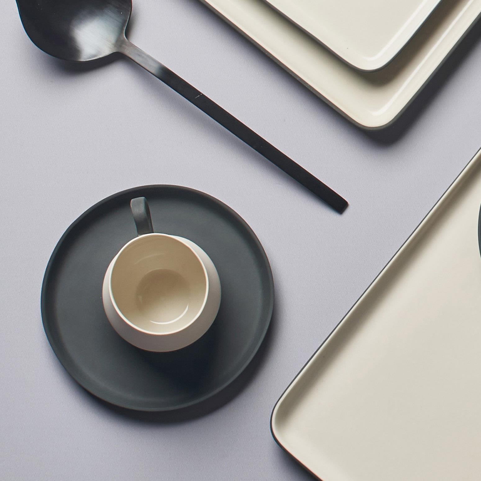 Tube Espresso Cup Wıth Saucer Set Of 2 Black - Black & Ivory