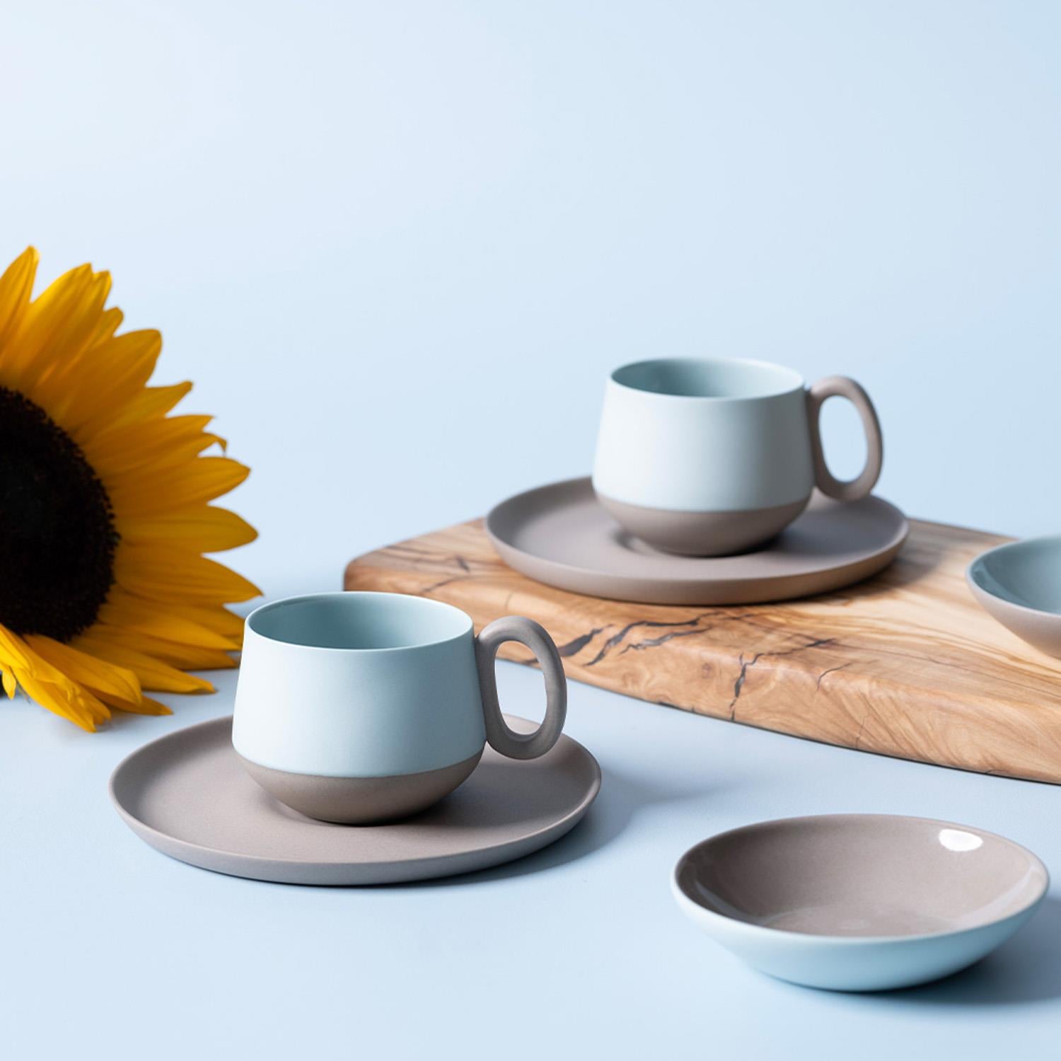 Tube Espresso Cup Wıth Saucer Set Of 2 Rock - Rock & Aqua
