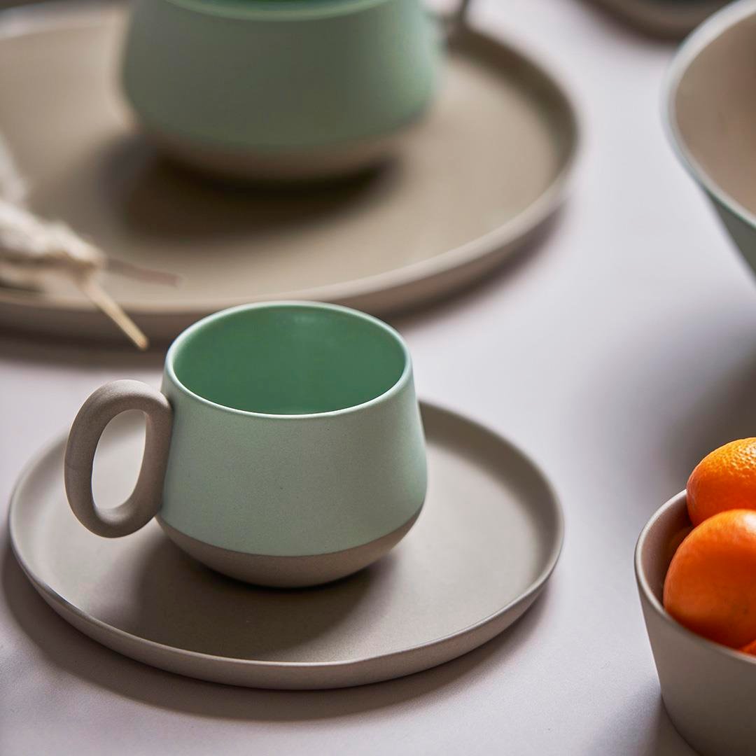 Tube Espresso Cup Wıth Saucer Set Of 2 Rock - Rock & Nıle