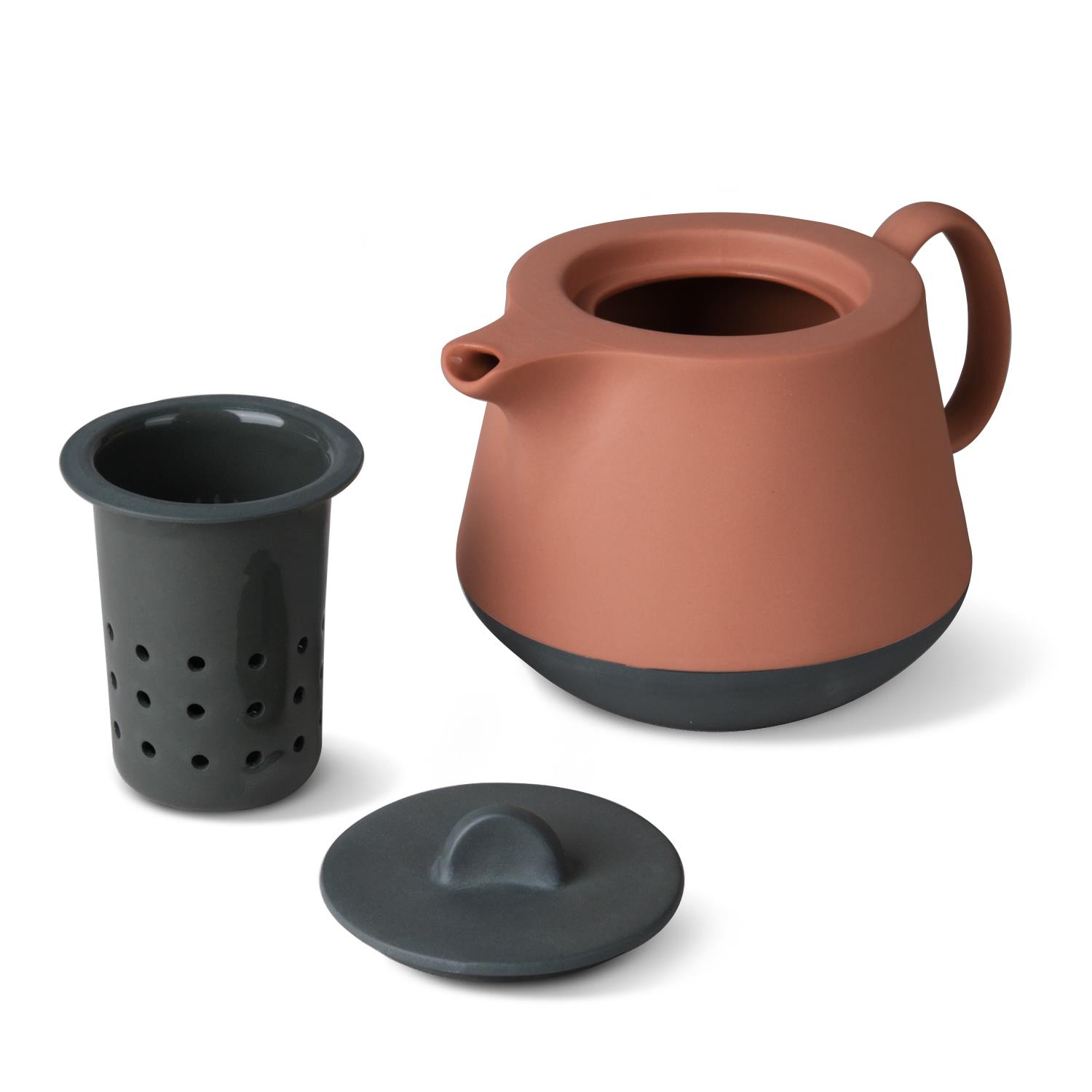 Tube Collection Teapot with Strainer Black & Coral-Black 