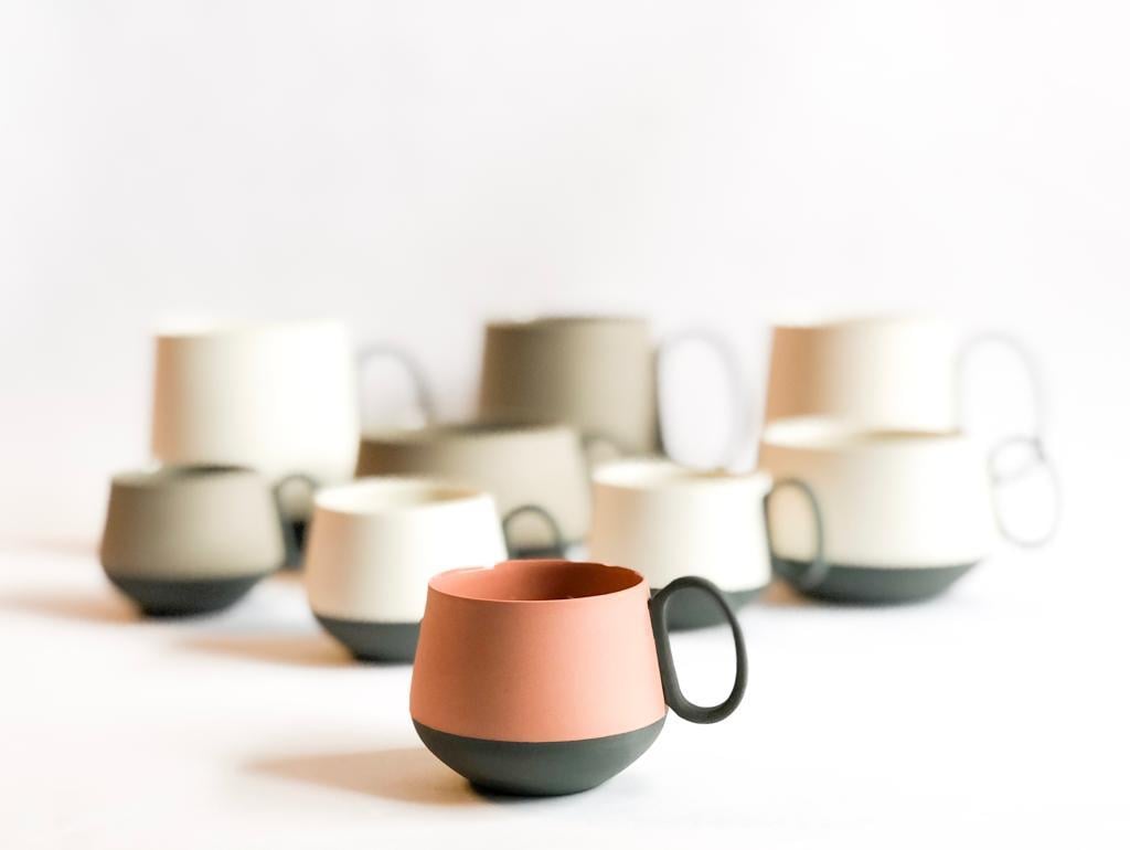 Tube Espresso Cup Wıth Saucer Coral - Black & Coral