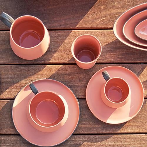 Tube Espresso Cup Wıth Saucer Coral - Black & Coral
