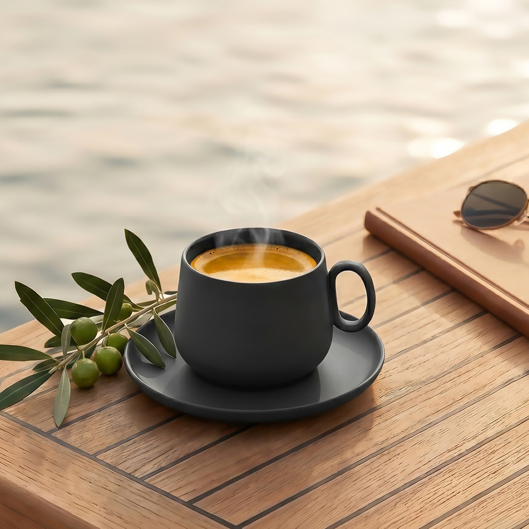 Tube Coffee/Tea Cup with Saucer Black - Black 250 ml 