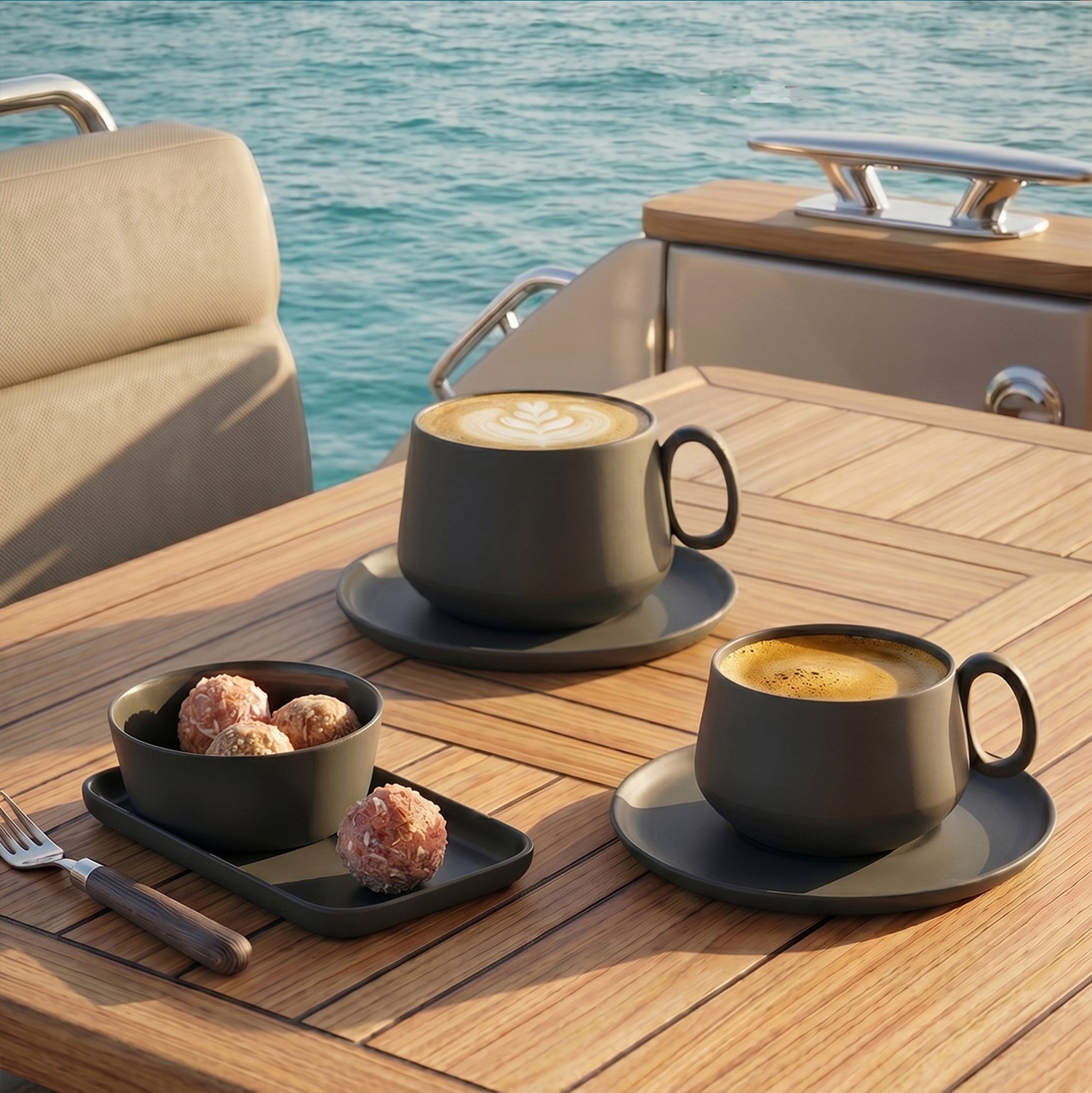 Tube Coffee/Tea Cup with Saucer Black - Black 250 ml 