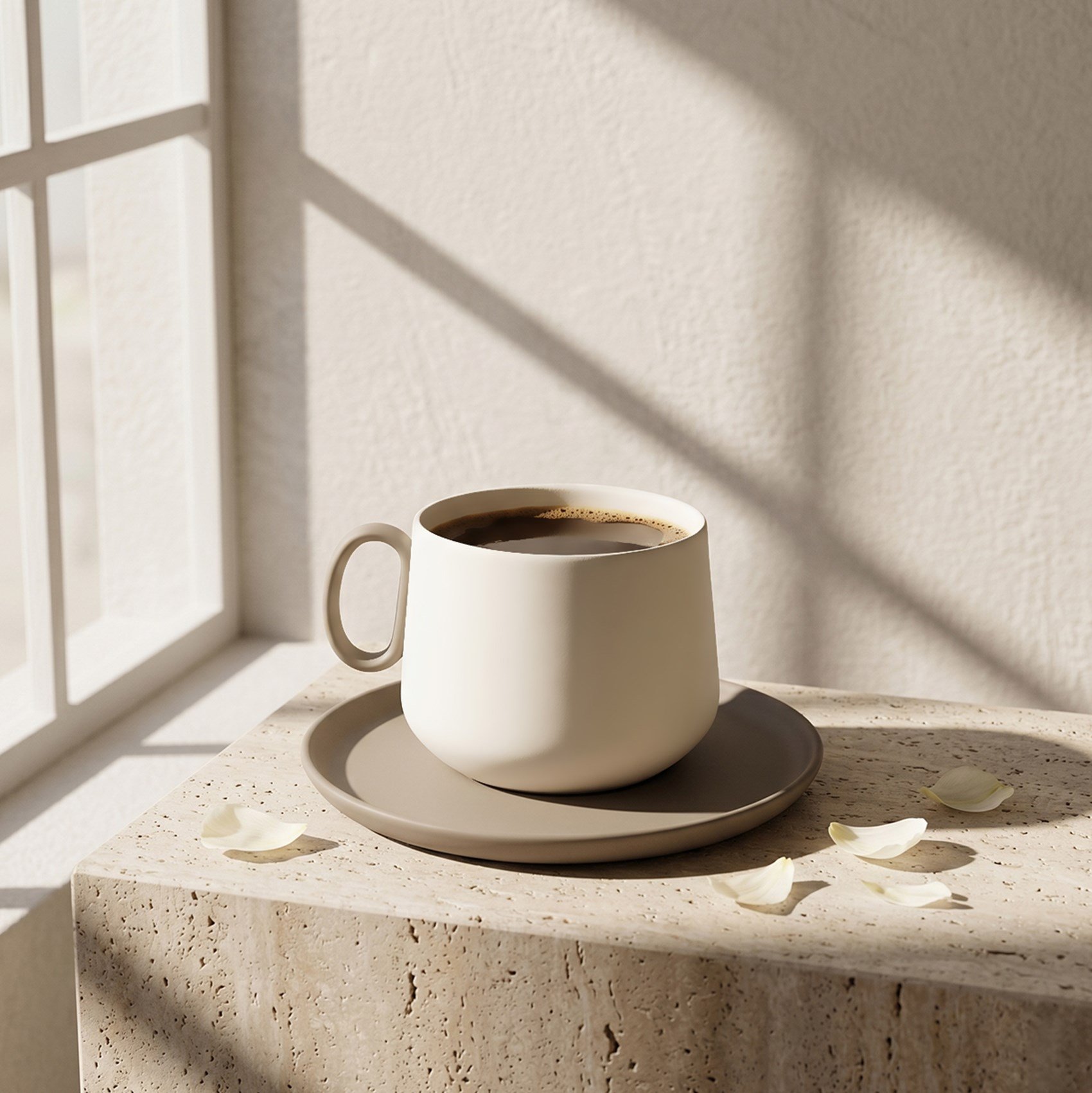 Tube Coffee/Tea Cup with Saucer Rock - Ivory 250 ml 