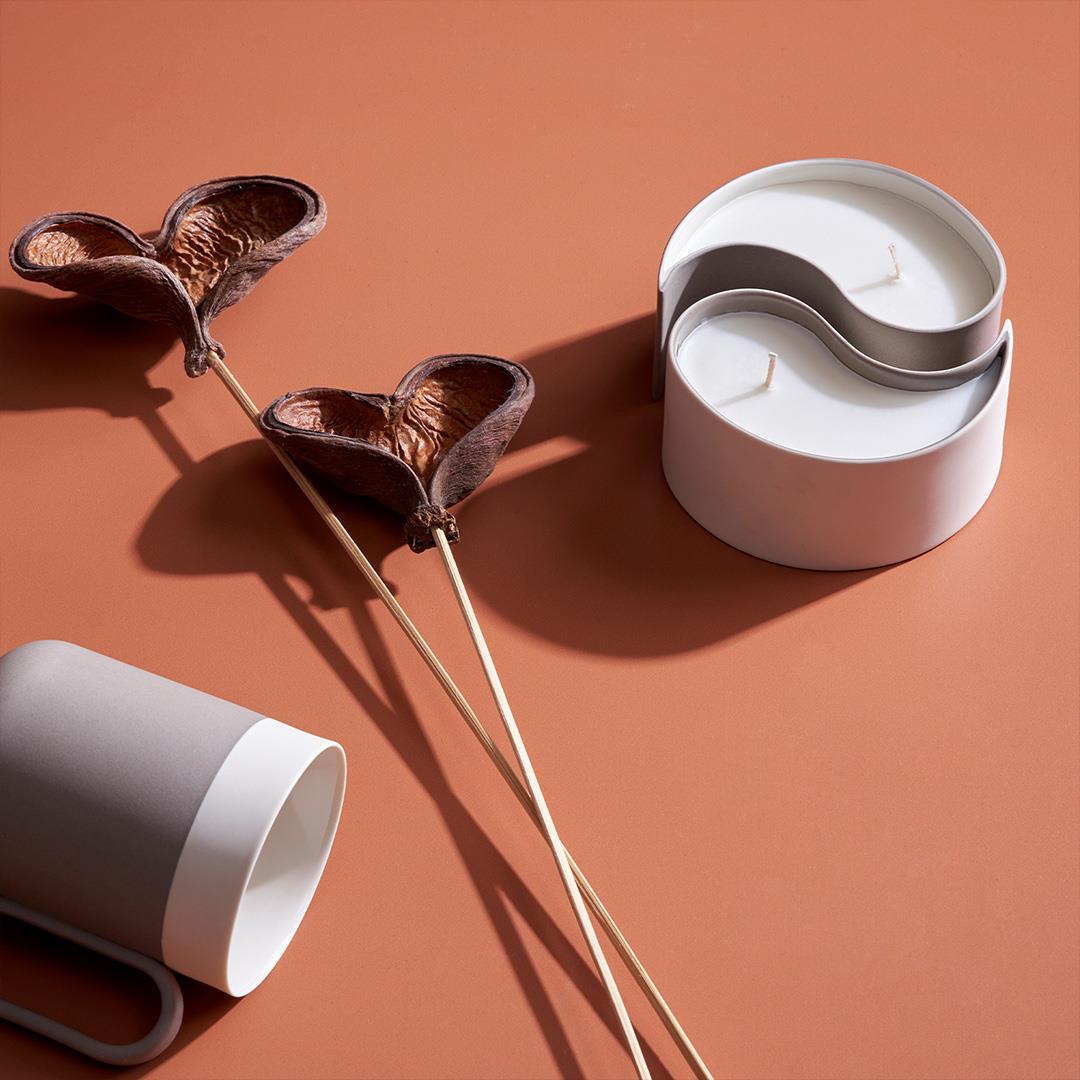 Yın Yang Candle Set Of 2 Rock & Ivory