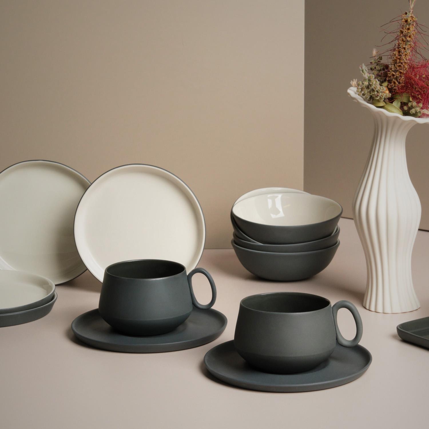 Round Small Bowl Set Of 4 Black & Ivory