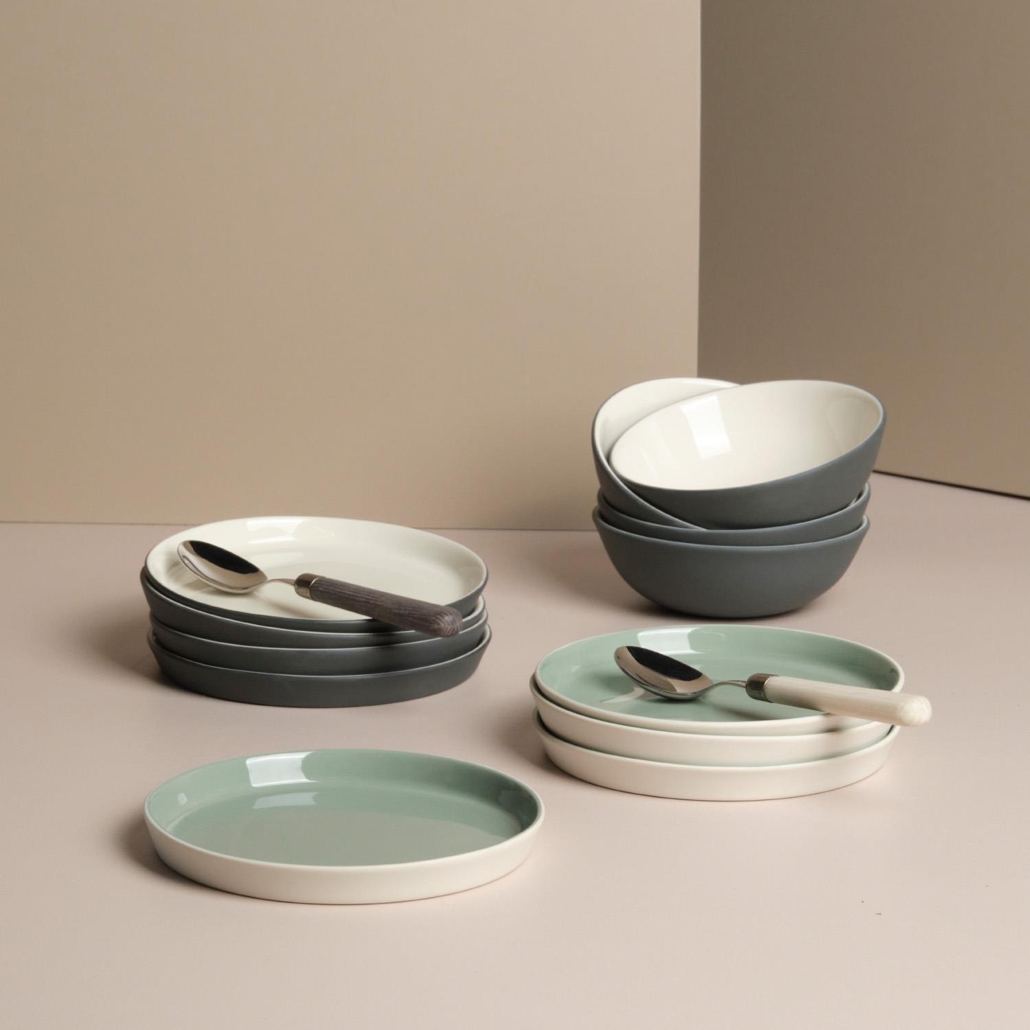 Round Small Bowl Set Of 4 Black & Ivory
