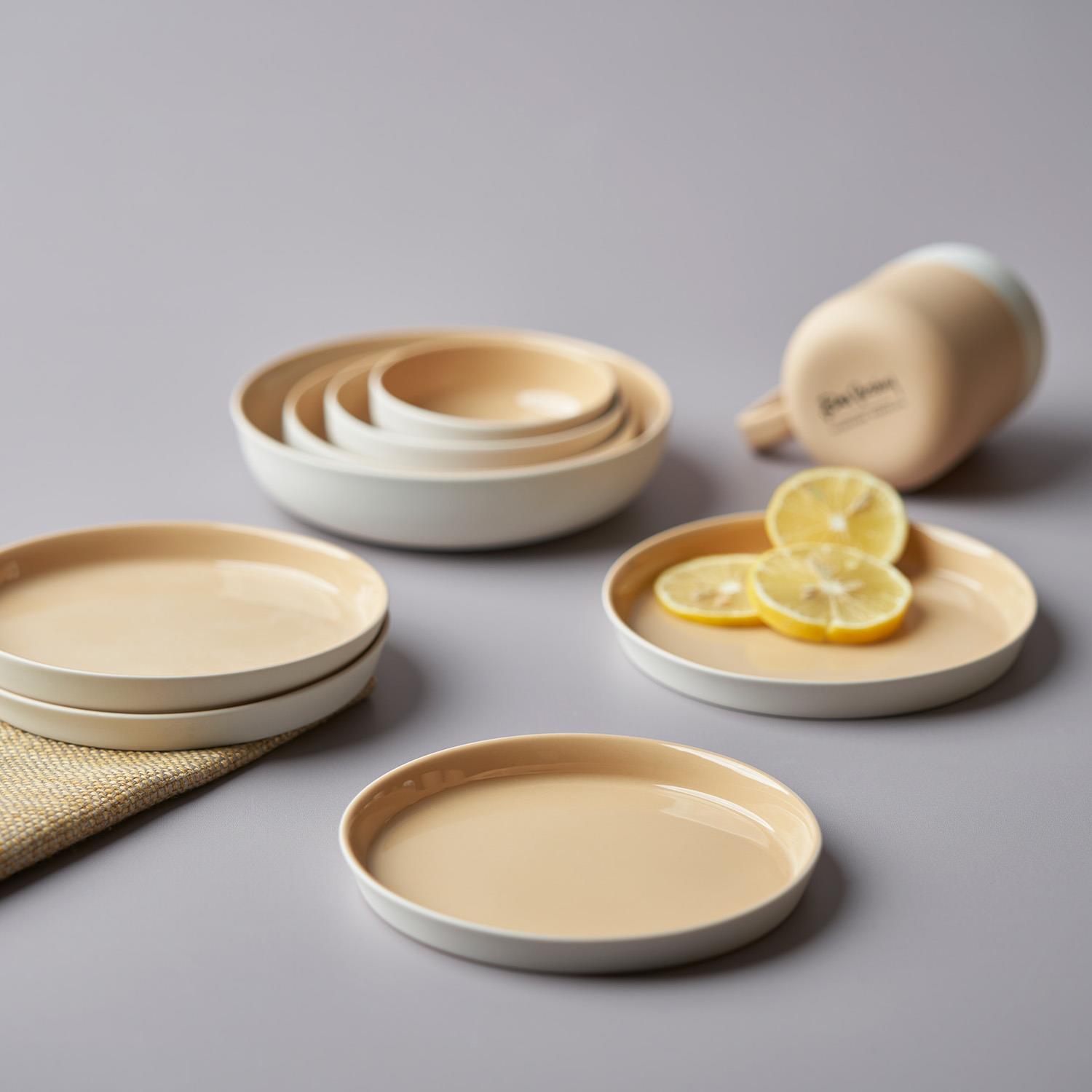Round Plate Set Of 4 Ivory & Straw