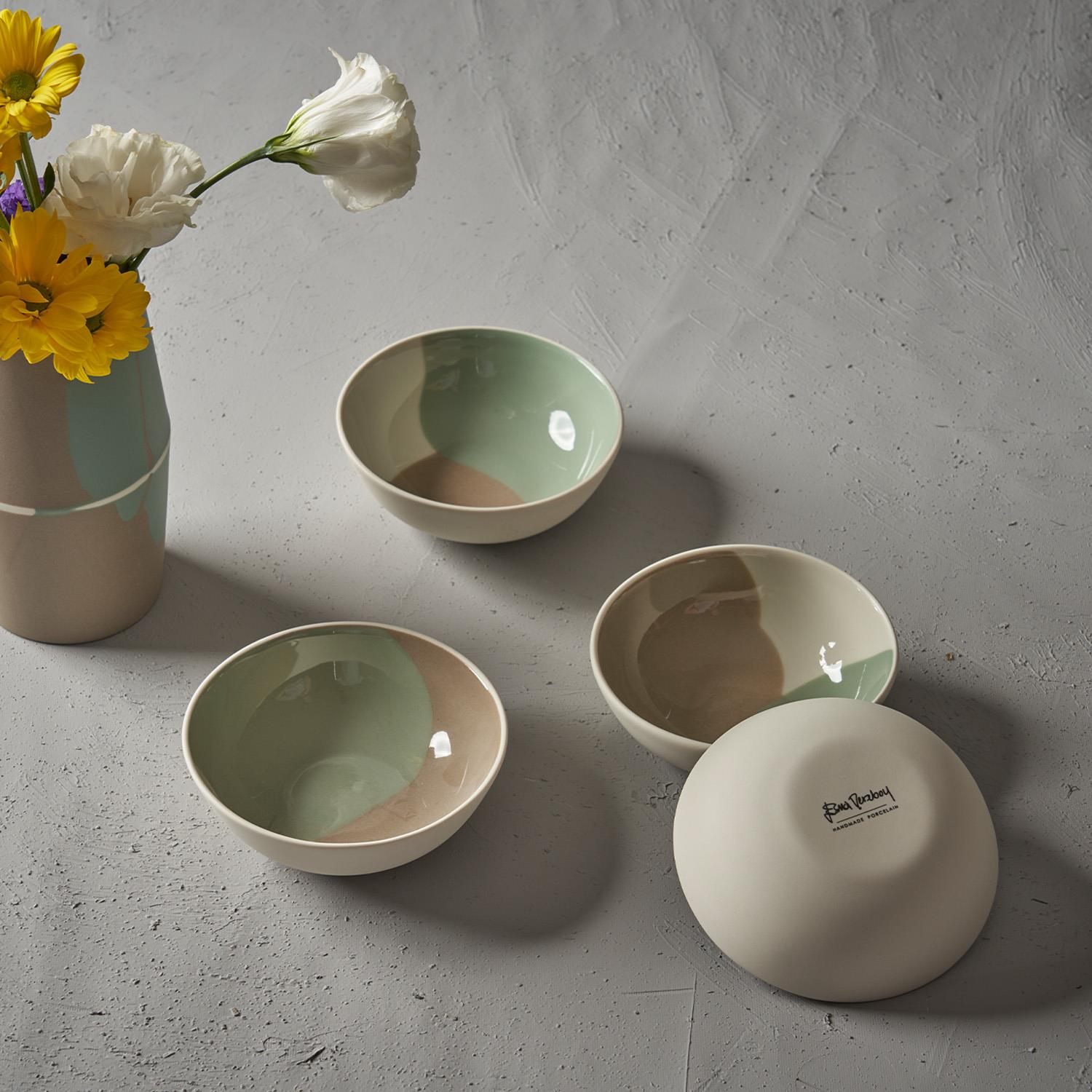 Round Small Bowl Set Of 4 Colour Wave Set Ivory & Nile & Rock