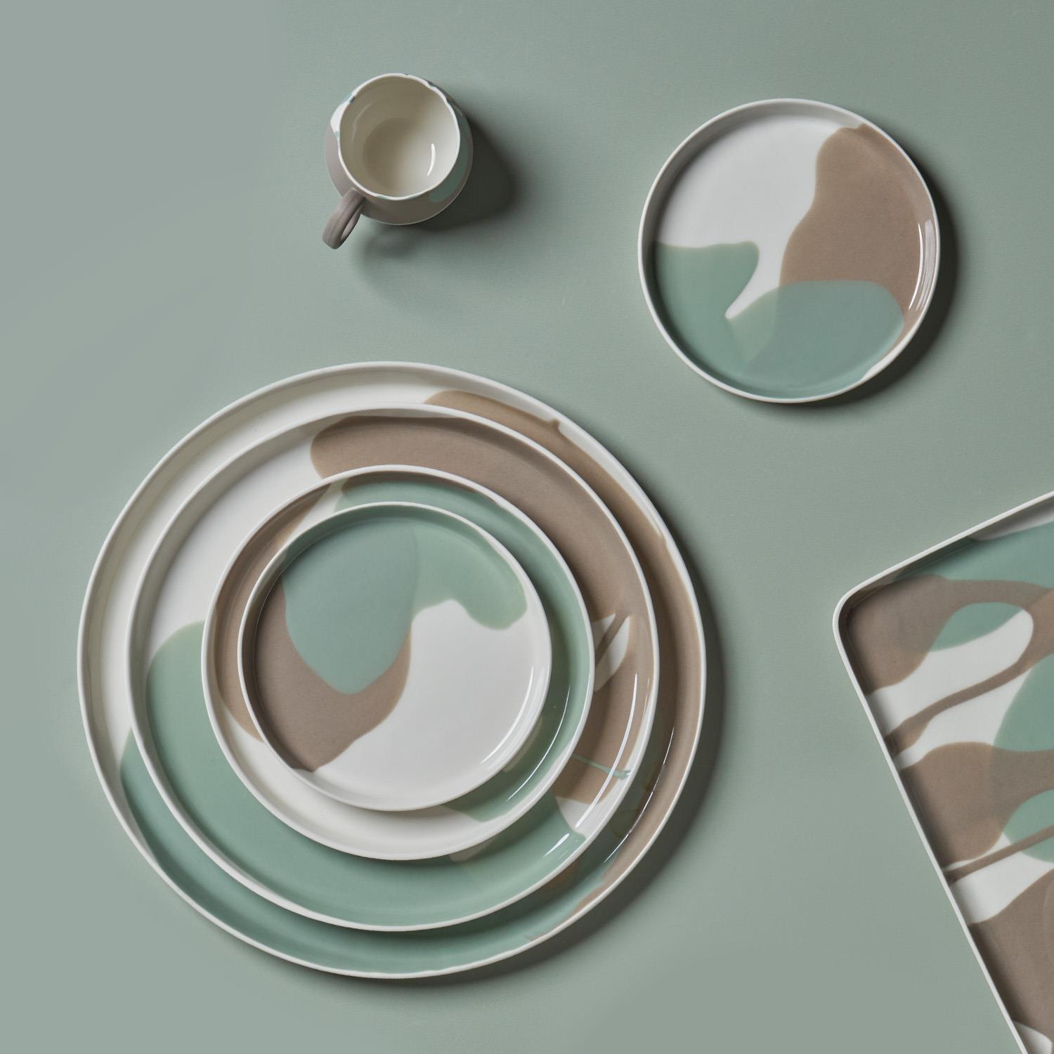 Round Plate Set Of 4 Colour Wave Ivory & Nile & Rock