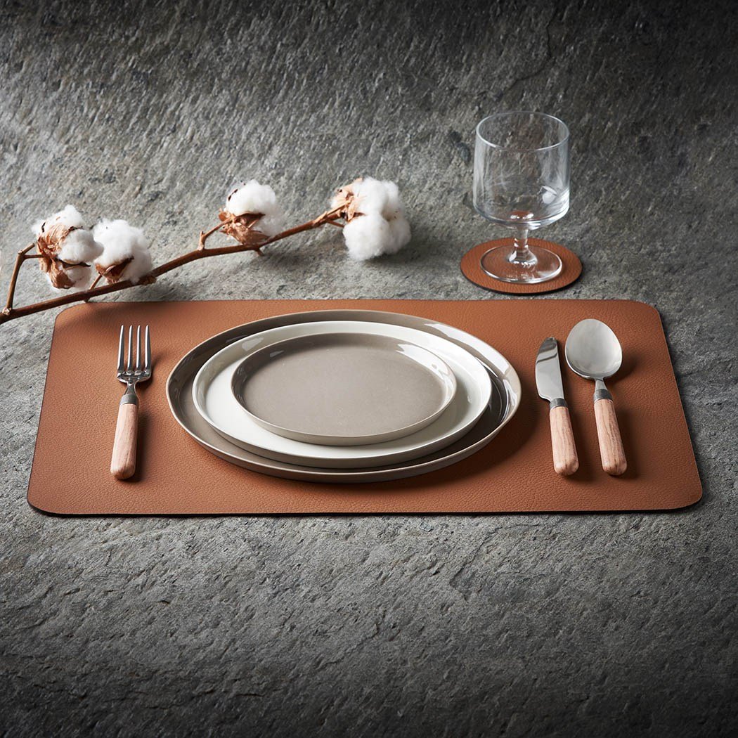 Art of Leather Round-Shaped Glass Mat Tan
