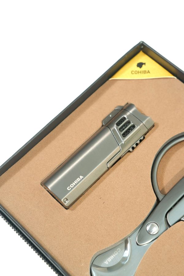 Cohiba 4 Torch Gunmetal Çakmak Gunmetal Makas İkili Puro Seti