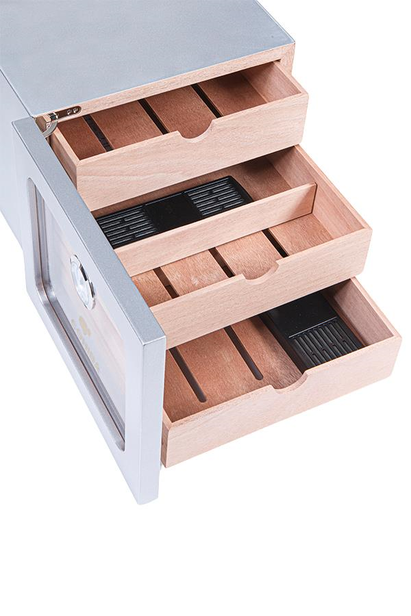 Cohiba Çekmeceli Sedir Humidor Puro Kutusu Gümüş