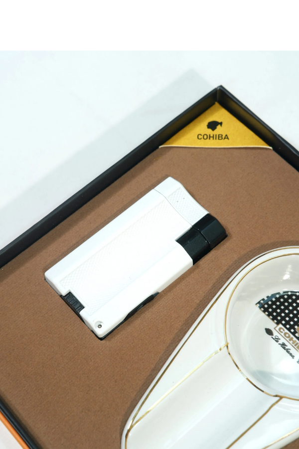 Cohiba Çift Torch Beyaz Çakmak Beyaz Küllük İkili Puro Seti