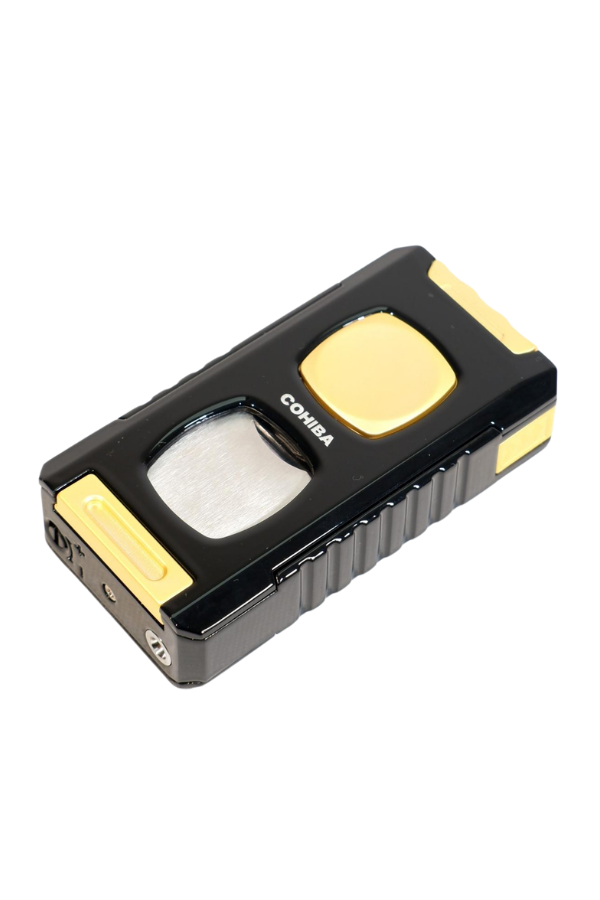 Cohiba Çift Torch Pürmüz Kesici & Delici & İğneli Siyah Sarı Metal Puro Çakmağı