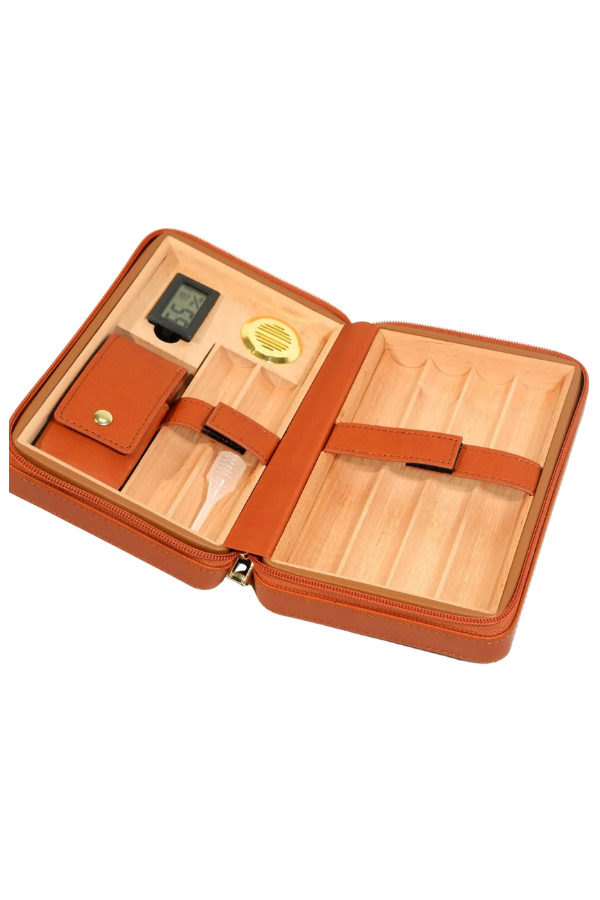 Cohiba Dahili Çakmak Açık Kahverengi Deri Puro Taşıma Çantası & Seyahat Humidoru